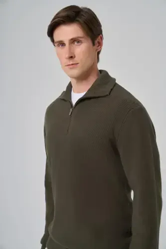 Morven Erkek Haki Trend Bato Yaka Dynamic Fit Rahat Kesim Triko - 4