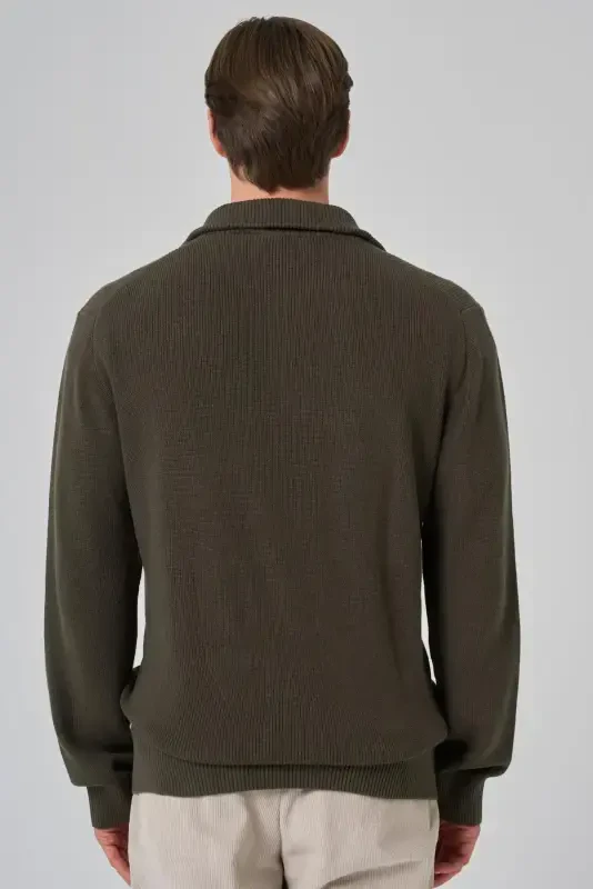 Morven Erkek Haki Trend Bato Yaka Dynamic Fit Rahat Kesim Triko - 5