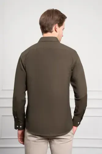 Morven Erkek Haki Trend İtalyan Yaka Slim Fit Dar Kesim Gömlek - 5