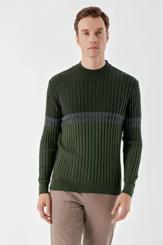 Morven Erkek Haki Trend Panolu Bato Yaka Dynamic Fit Rahat Kesim Triko - MORVEN (1)