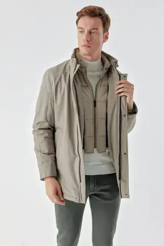 Morven Erkek Haki Wagon Fermuarlı Dik Yaka Dynamic Fit Rahat Kesim Kapitone Mont - 3