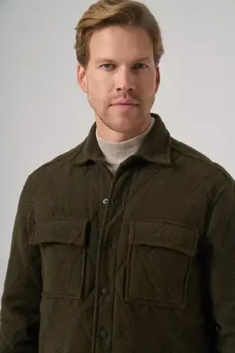 Morven Erkek Haki Yünlü Dynamic Fit Berberi Yaka Mont - MORVEN (1)