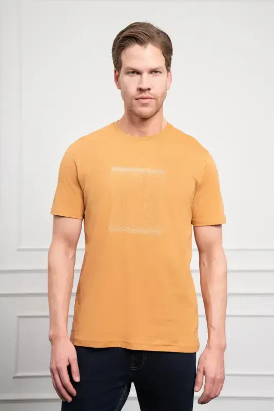 Morven Erkek Hardal Sarısı Trend Bisiklet Yaka Dinamik Fit Pamuk T-Shirt - 3