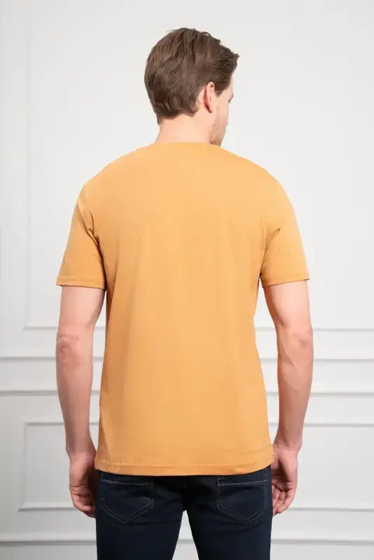 Morven Erkek Hardal Sarısı Trend Bisiklet Yaka Dinamik Fit Pamuk T-Shirt - 5