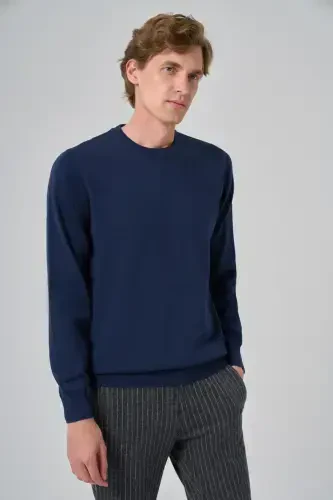 Morven Erkek İndigo Basic Bisiklet Yaka Dynamic Fit Rahat Kesim Triko - 2