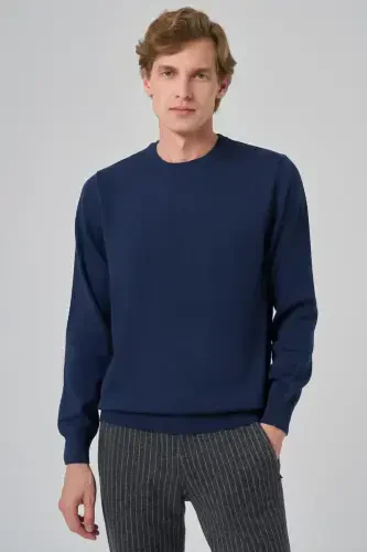 Morven Erkek İndigo Basic Bisiklet Yaka Dynamic Fit Rahat Kesim Triko - 3