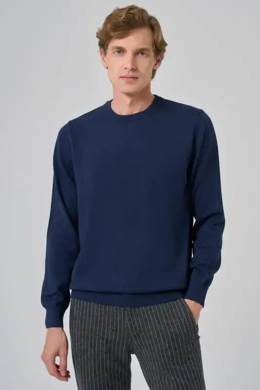 Morven Erkek İndigo Basic Bisiklet Yaka Dynamic Fit Rahat Kesim Triko - 3