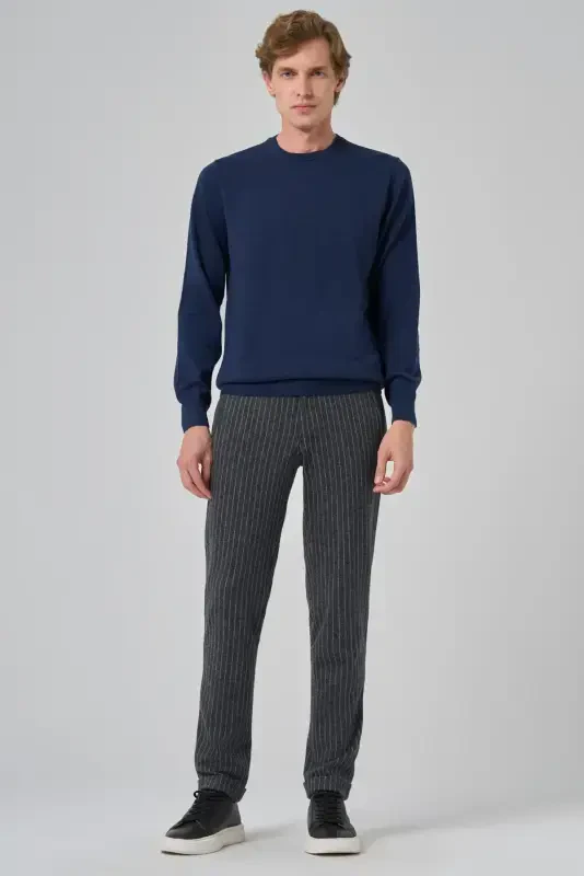 Morven Erkek İndigo Basic Bisiklet Yaka Dynamic Fit Rahat Kesim Triko - 4