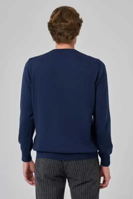 Morven Erkek İndigo Basic Bisiklet Yaka Dynamic Fit Rahat Kesim Triko - 5