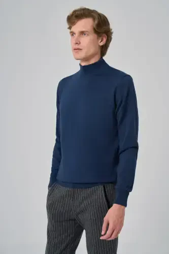 Morven Erkek İndigo Basic Yarım Balıkçı Yaka Dynamic Fit Rahat Kesim Triko - 4