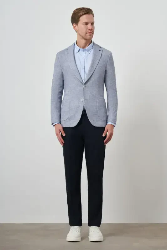 Morven Erkek İndigo Örme Slim Fit Mono Yaka Ceket - 2