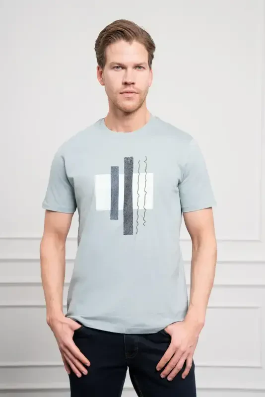 Morven Erkek İndigo Trend Bisiklet Yaka Dinamik Fit Pamuk T-Shirt - 1