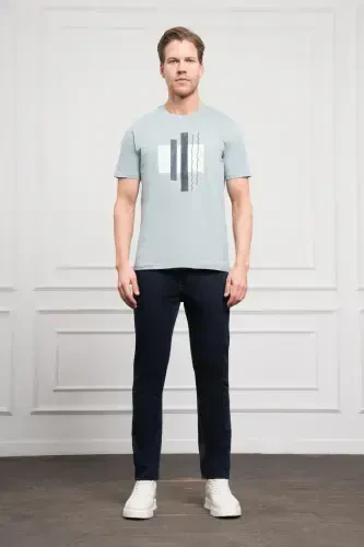 Morven Erkek İndigo Trend Bisiklet Yaka Dinamik Fit Pamuk T-Shirt - MORVEN (1)