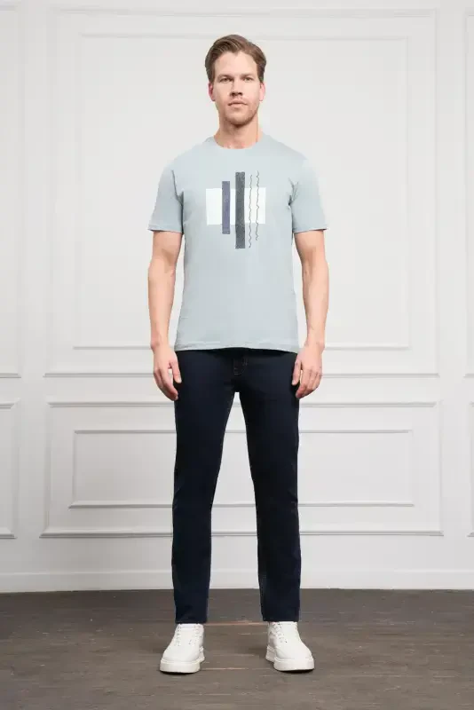 Morven Erkek İndigo Trend Bisiklet Yaka Dinamik Fit Pamuk T-Shirt - 2