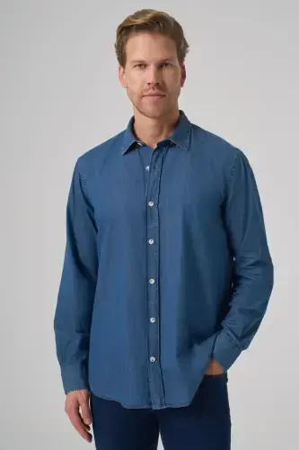 Morven Erkek İndigo Trend Dinamik Fit Denim Gömlek - MORVEN (1)