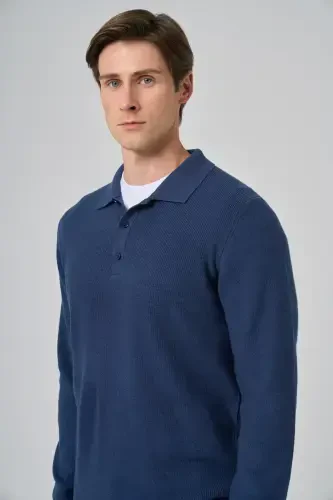 Morven Erkek İndigo Trend Polo Yaka Dynamic Fit Rahat Kesim Triko - 4