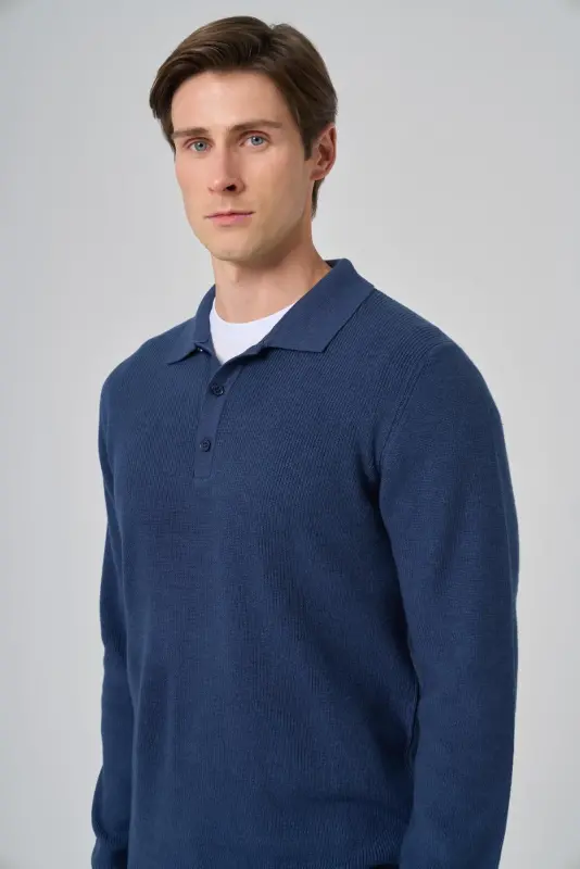 Morven Erkek İndigo Trend Polo Yaka Dynamic Fit Rahat Kesim Triko - 4