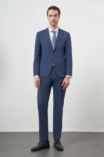 Morven Erkek İndigo Yün Slim Fit Mono Yaka Takım Elbise - 3