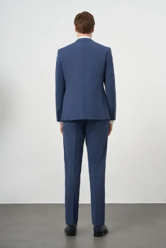 Morven Erkek İndigo Yün Slim Fit Mono Yaka Takım Elbise - 5
