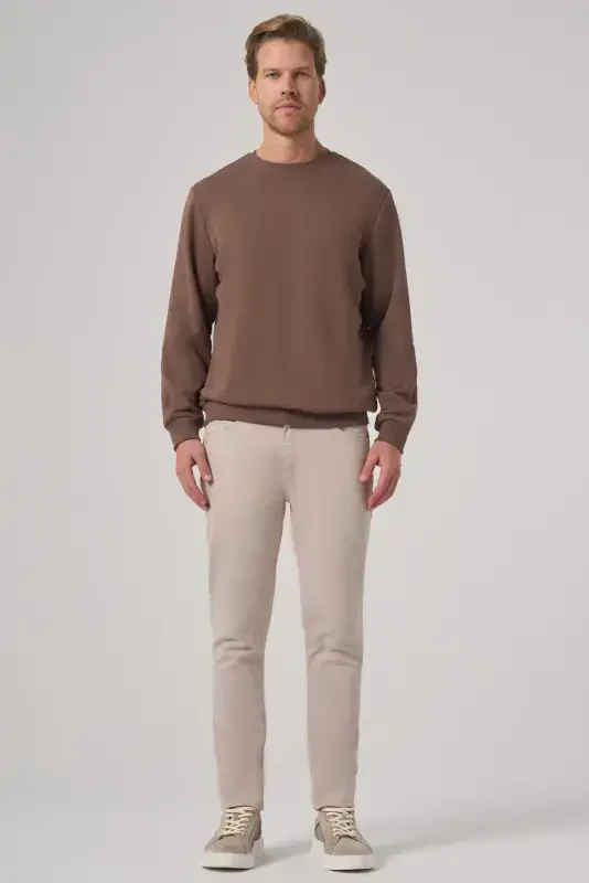 Modazone Erkek KAHVE Basic Bisiklet Yaka Sweatshirt - 4