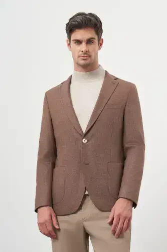 Morven Erkek KAHVE Dokuma Slim Fit Mono Yaka Ceket 