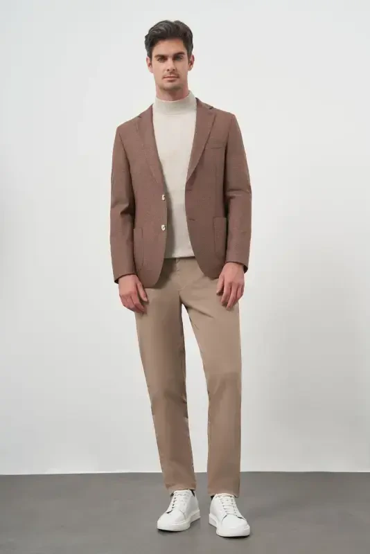 Morven Erkek KAHVE Dokuma Slim Fit Mono Yaka Ceket - 4
