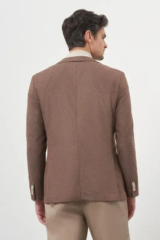 Morven Erkek KAHVE Dokuma Slim Fit Mono Yaka Ceket - 5