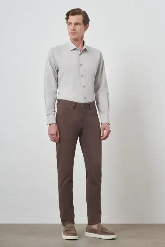 Morven Erkek KAHVE Pamuk 5 Cep Slim Fit Jean Kot Pantolon - 2