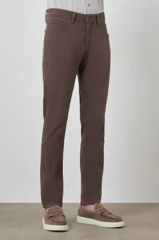 Morven Erkek KAHVE Pamuk 5 Cep Slim Fit Jean Kot Pantolon - 3