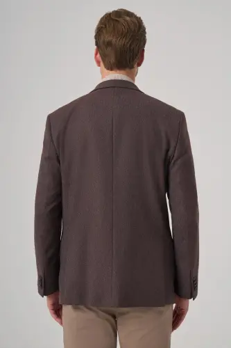 Morven Erkek KAHVE Poliviskon Dokuma Desenli Dynamic Fit Mono Yaka Ceket - 5