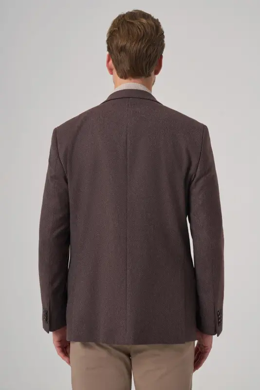 Modazone Erkek KAHVE Poliviskon Dokuma Desenli Dynamic Fit Mono Yaka Ceket - 5