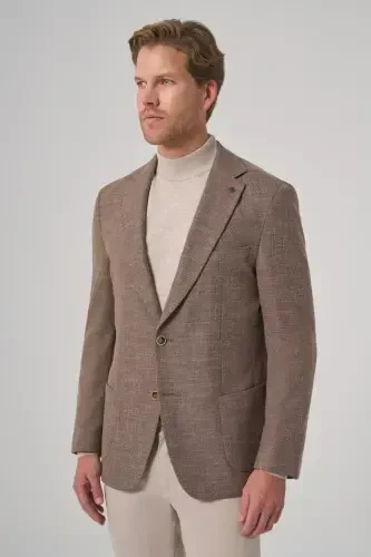 Morven Erkek KAHVE Poliviskon Trend Desenli Dynamic Fit Mono Yaka Ceket - MORVEN (1)