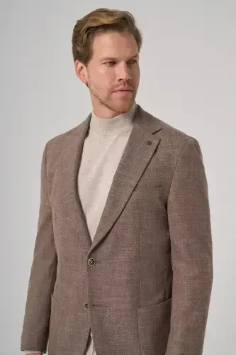 Morven Erkek KAHVE Poliviskon Trend Desenli Dynamic Fit Mono Yaka Ceket - 3