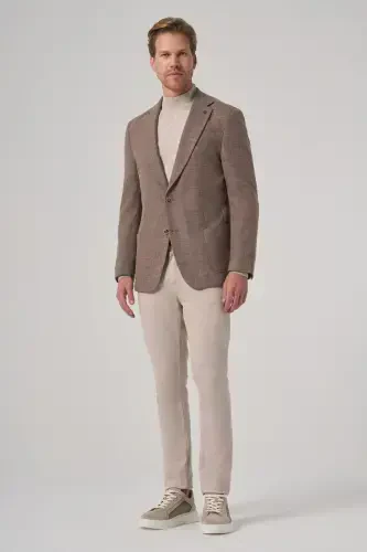 Morven Erkek KAHVE Poliviskon Trend Desenli Dynamic Fit Mono Yaka Ceket - 4