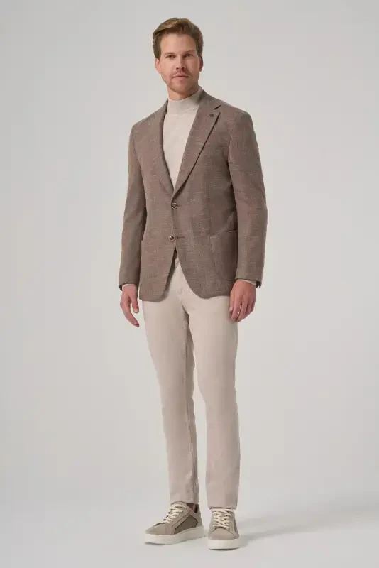 Morven Erkek KAHVE Poliviskon Trend Desenli Dynamic Fit Mono Yaka Ceket - 4
