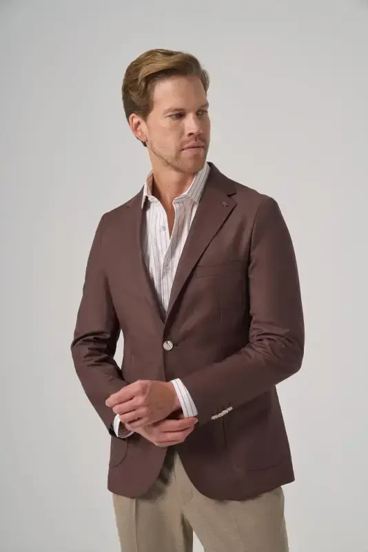 Morven Erkek KAHVE Slim Fit Mono Yaka Ceket - 1