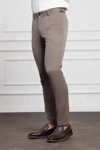 Morven Erkek KAHVE Trend Slim Fit Dar Kesim Pileli Pantolon - MORVEN (1)