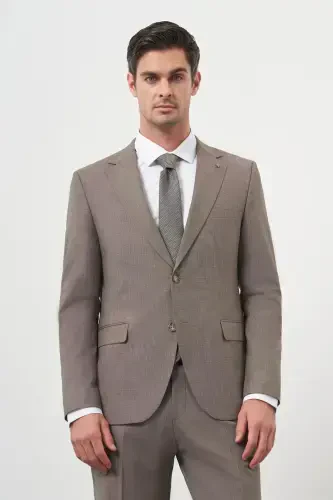 Morven Erkek KAHVE Yün Slim Fit Mono Yaka Takım Elbise - 1