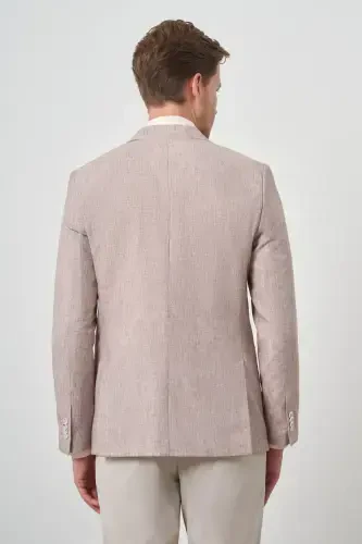 Morven Erkek Kiremit Keten Kruvaze Desenli Slim Fit Sivri Yaka Ceket - 4