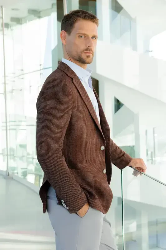 Morven Erkek Kiremit Örme Slim Fit Torba Cep Mono Yaka Spor Ceket - 3