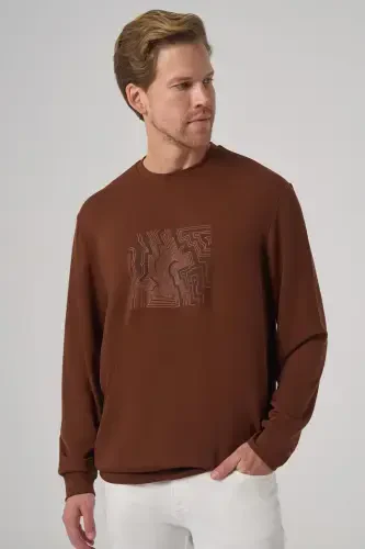 Morven Erkek Kiremit Trend Baskılı Bisiklet Yaka Sweatshirt - 1