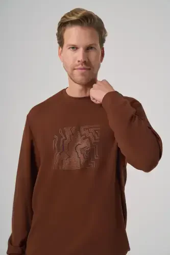 Morven Erkek Kiremit Trend Baskılı Bisiklet Yaka Sweatshirt - 2