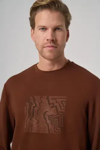 Morven Erkek Kiremit Trend Baskılı Bisiklet Yaka Sweatshirt - 3