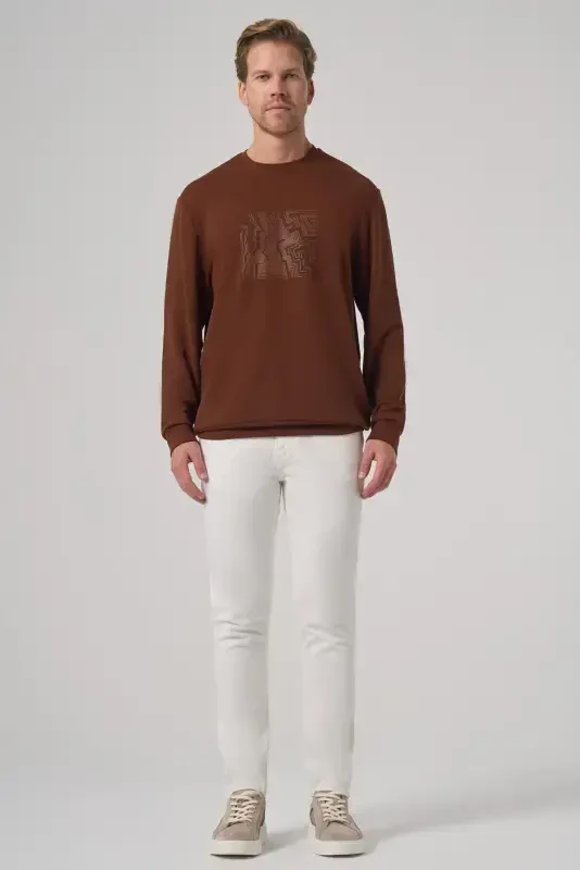 Morven Erkek Kiremit Trend Baskılı Bisiklet Yaka Sweatshirt - 4