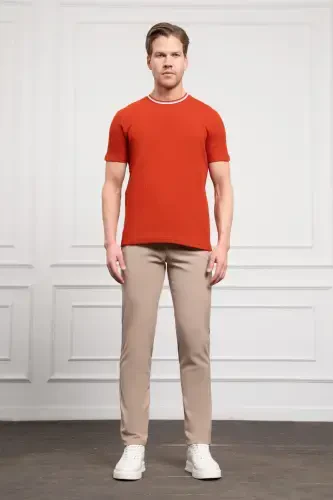 Morven Erkek Kiremit Trend Bisiklet Yaka Dinamik Fit T-Shirt - MORVEN (1)