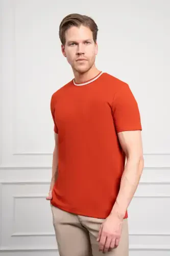 Morven Erkek Kiremit Trend Bisiklet Yaka Dinamik Fit T-Shirt - 3