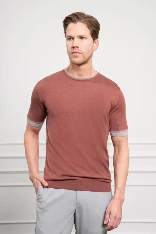 Morven Erkek Kiremit Trend Polo Yaka Dinamik Fit Rahat Kesim T-Shirt - 1