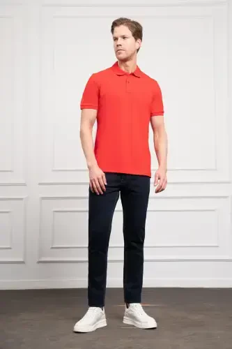 Morven Erkek Kırmızı Basic Polo Yaka Dynamic Fit T-Shirt - MORVEN (1)