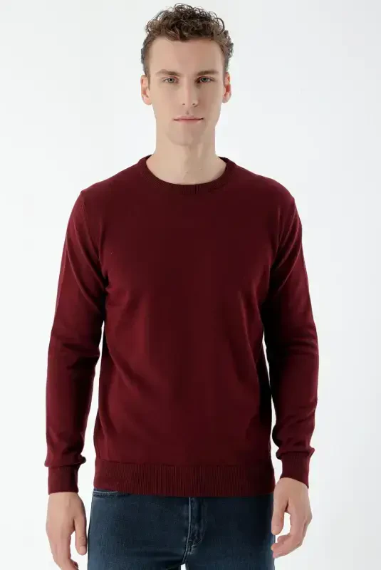 Morven Erkek Koyu Bordo Basic Bisiklet Yaka Dynamic Fit Rahat Kesim Triko - 3