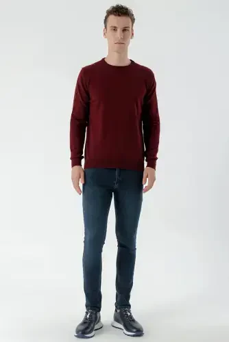 Morven Erkek Koyu Bordo Basic Bisiklet Yaka Dynamic Fit Rahat Kesim Triko - 5